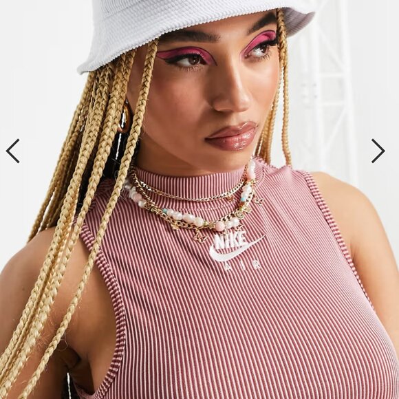 Nike Air red and white ribbed turtle neck striped crop top - Picture 2 of 8